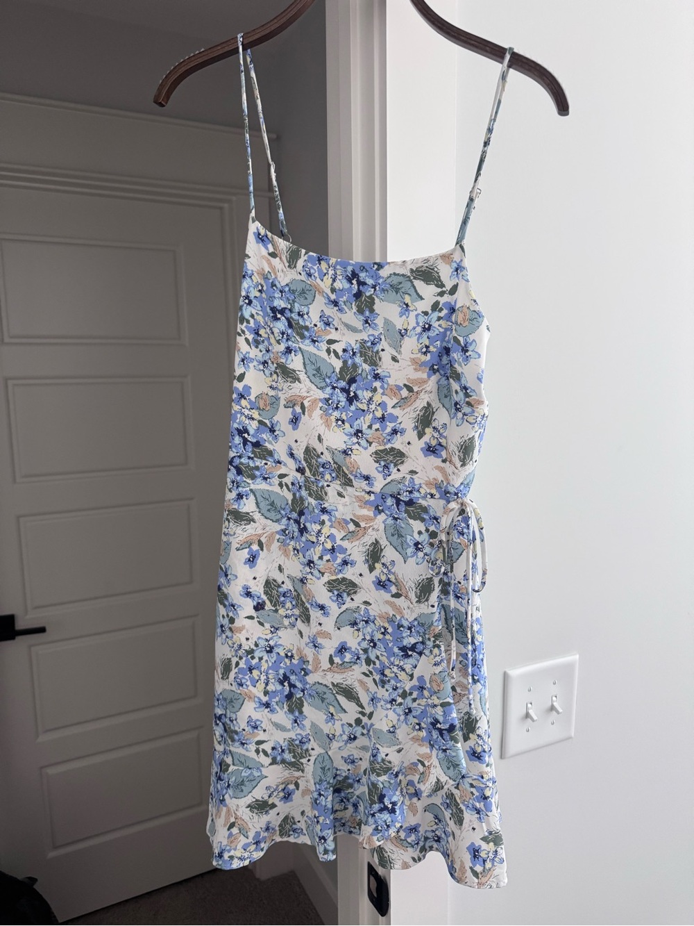 Altar'd State White Slip Dress with Blue Floral Print
